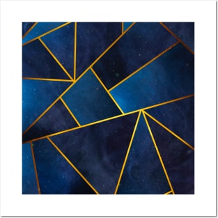 Abstract Geometric Space Mosaic With Gold Lines Posters and Art